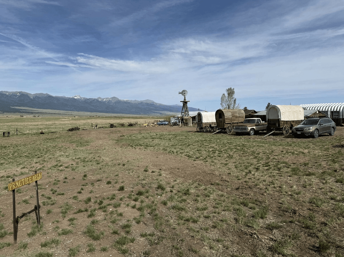 Existing practice area and wagon grounds before glamping rendering