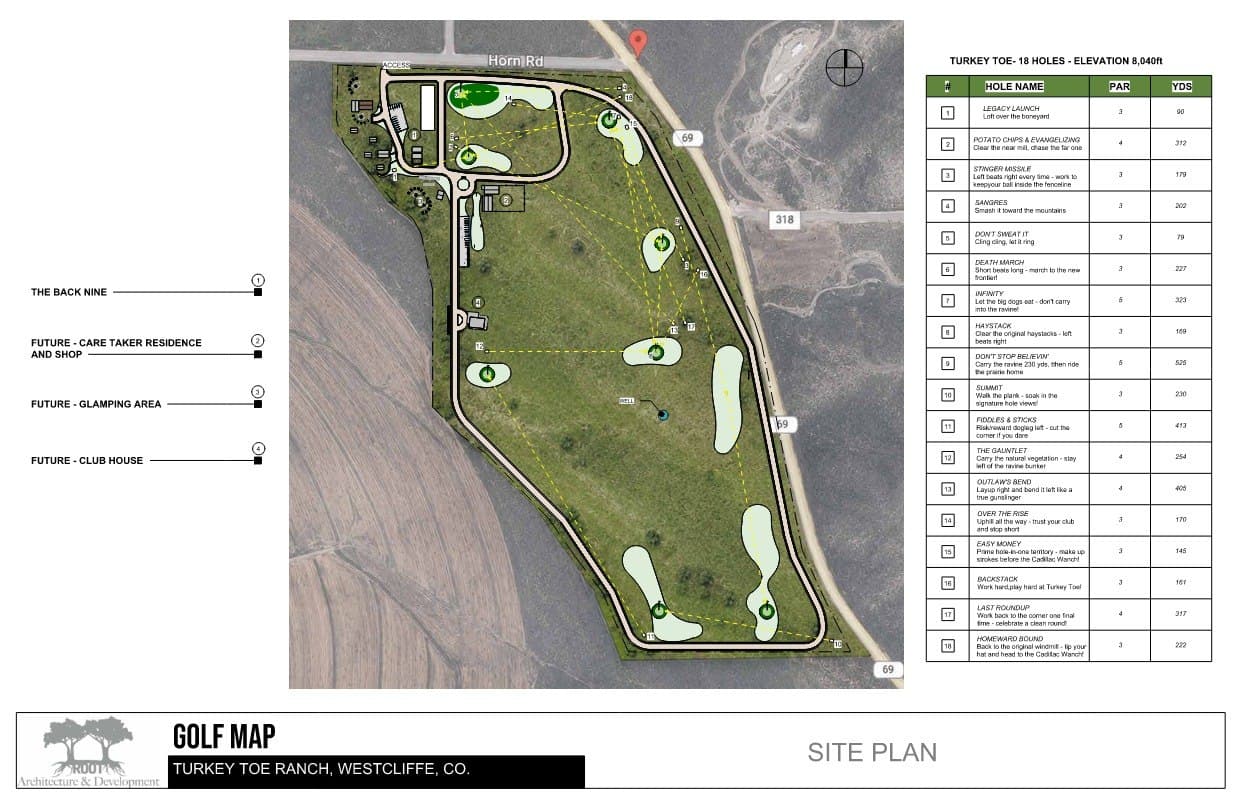 Turkey Toe Ranch final 18-hole golf map — Westcliffe, CO at 8,040ft elevation