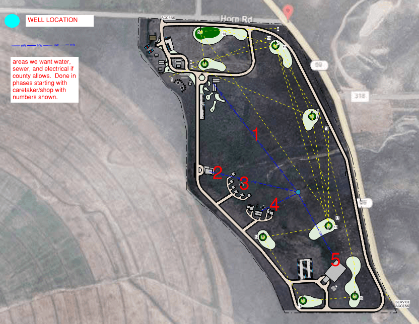 Turkey Toe master plan showing proposed water, sewer, and electrical line locations