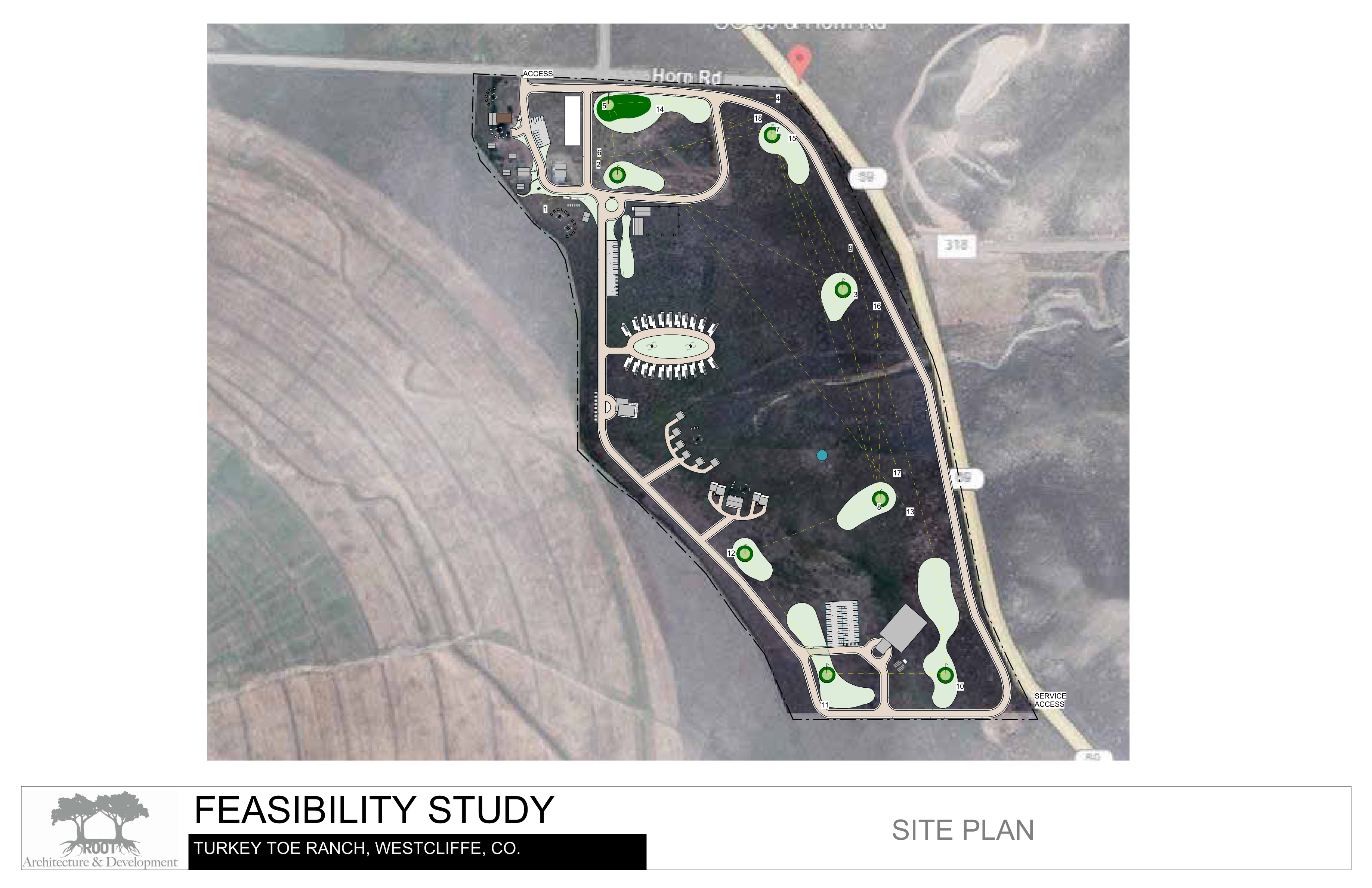 Turkey Toe Ranch expanded feasibility site plan by Root Architecture & Development β Special Use Permit submitted, not approved. Retained for reference.