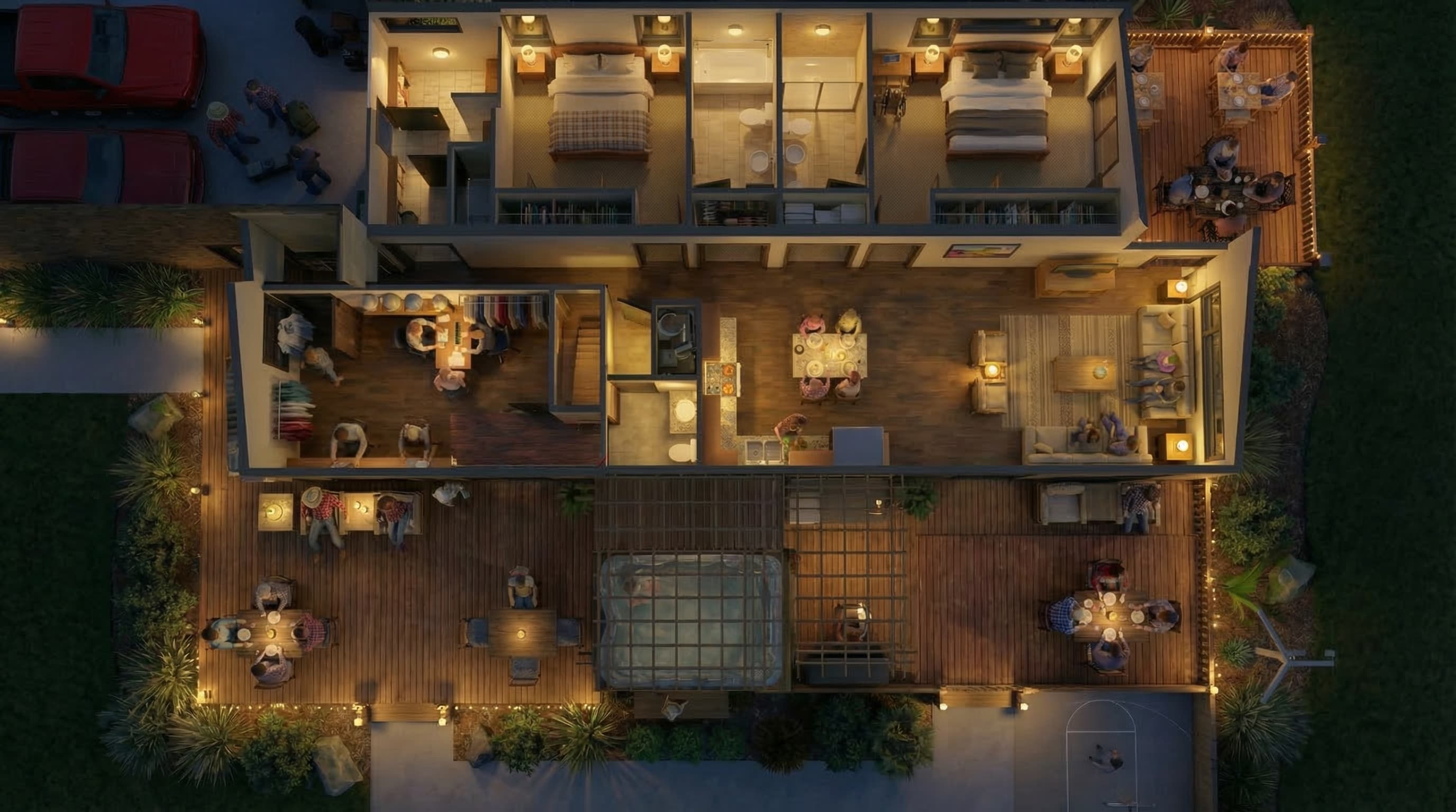 Caretaker Unit Floor Plan โ one house, two shared-use sides