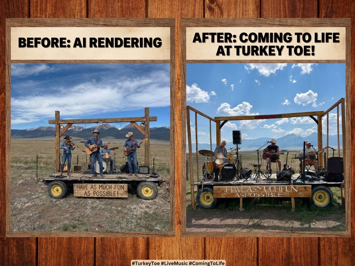 Cadillac Wanch stage β AI rendering vs built reality at Turkey Toe